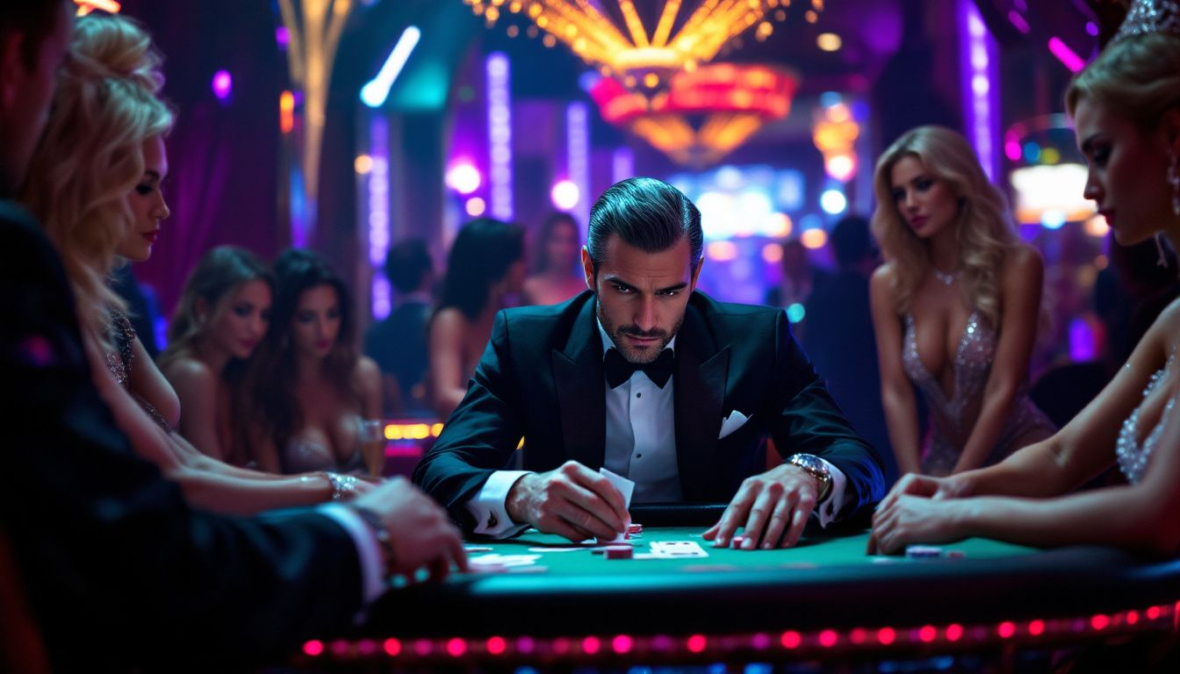 A high roller enjoying a game of poker in an exclusive casino setting.